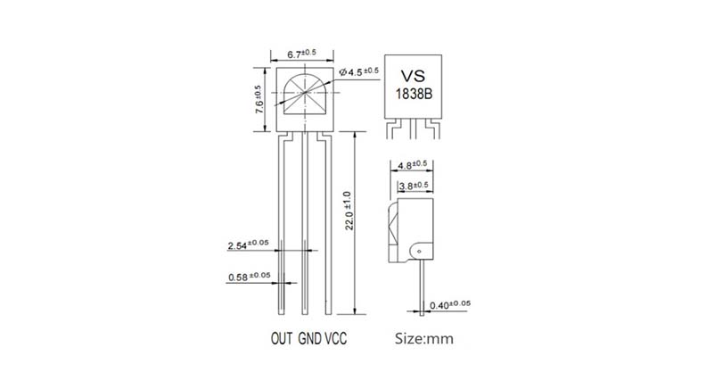 گیرنده سه پایه مادون قرمز بدنه فلزی VS1838B گیرنده سه پایه مادون قرمز بدنه فلزی VS1838B