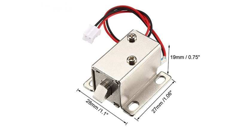 قفل الکترونیکی درب 12 ولتی مدل زبانه ای کوچک سایز 27X15X17mm
