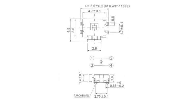 تک سوئیچ رایت 5.5x4.5x1.4mm مدل 1189UE