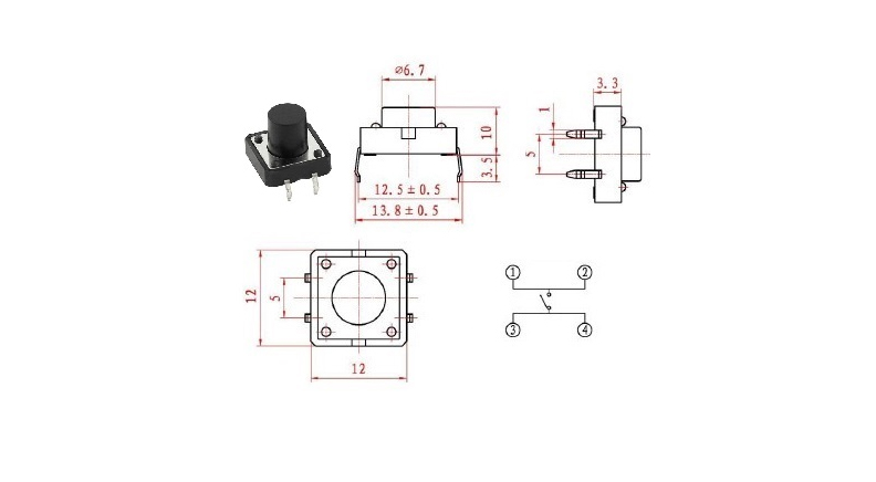 تک سوئیچ 12x12x10mm