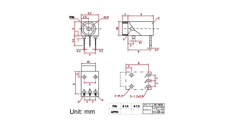 جک آداپتوری روبردی ریز 3 پین مدل DC-003A