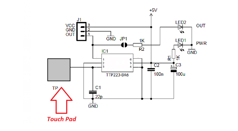 ماژول کی پد 1x4 لمسی خازنی TTP224