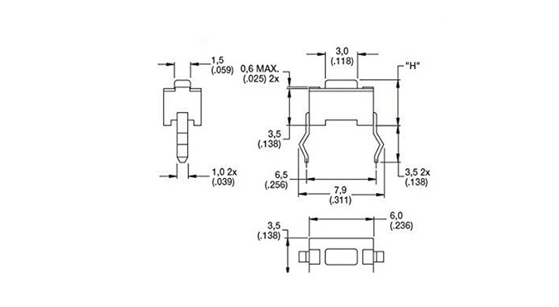 تک سوئیچ ریموتی 3x6x5mm سفید پکیج DIP دو پایه