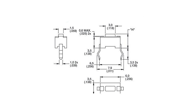 تک سوئیچ ریموتی 3x6x5mm سفید پکیج DIP دو پایه