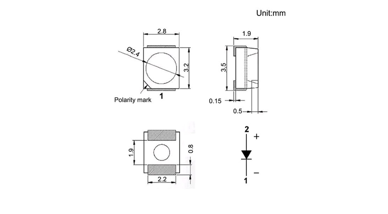 SMD LED سفید مهتابی پکیج 3528 - 1210