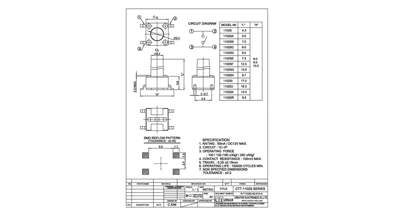 تک سوئیچ 6x6x7mm