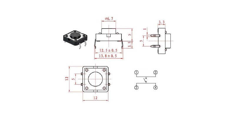 تک سوئیچ 12x12x5mm